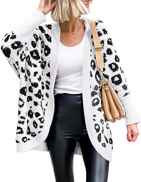 Leopard Cardigan for Women Long Sleeve Open Front Cardigans Sweaters Pockets Loose Knit 2025 Fall Winter Outwear