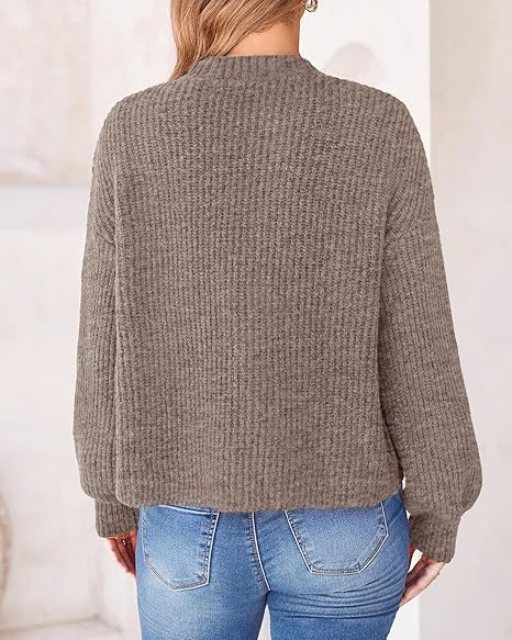 Women's Chunky Knit Fall Cardigan 2025 Winter Long Sleeve Button Down Soft Loose Cropped Sweater Outwear
