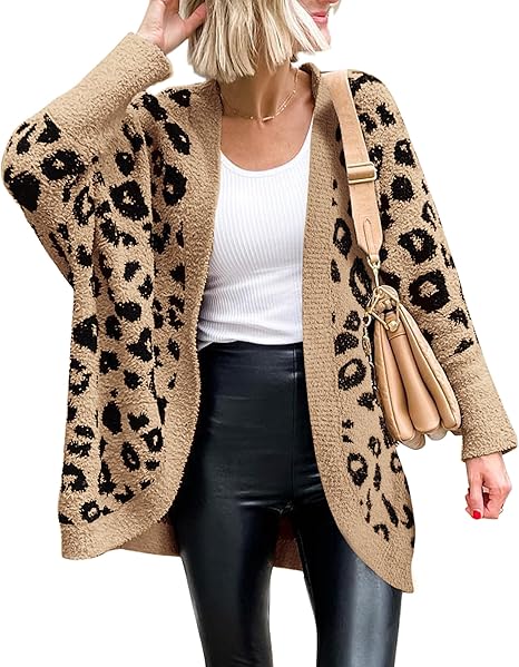Leopard Cardigan for Women Long Sleeve Open Front Cardigans Sweaters Pockets Loose Knit 2025 Fall Winter Outwear