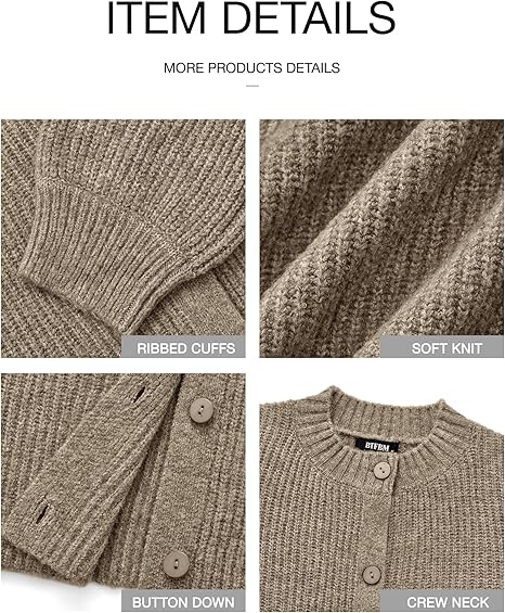 Women's Chunky Knit Fall Cardigan 2025 Winter Long Sleeve Button Down Soft Loose Cropped Sweater Outwear